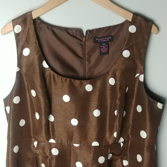 Signature By Ronnie Bee Brown And White Polka Dot Dress With Smocked Jacket - Picture 5 of 13